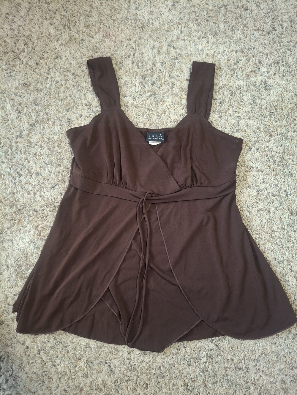 JKLA Brown Wrap-Front Tank Top with Tie Waist